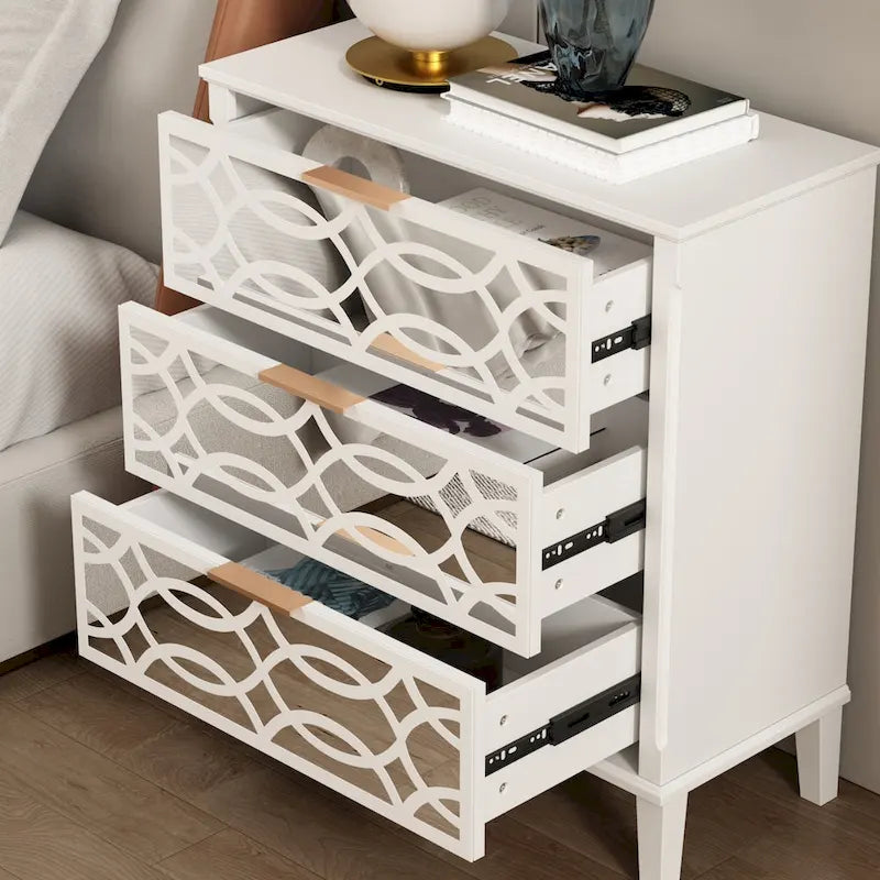 Table d'appoint à tiroirs, commode laquée et miroir, blanc/doré