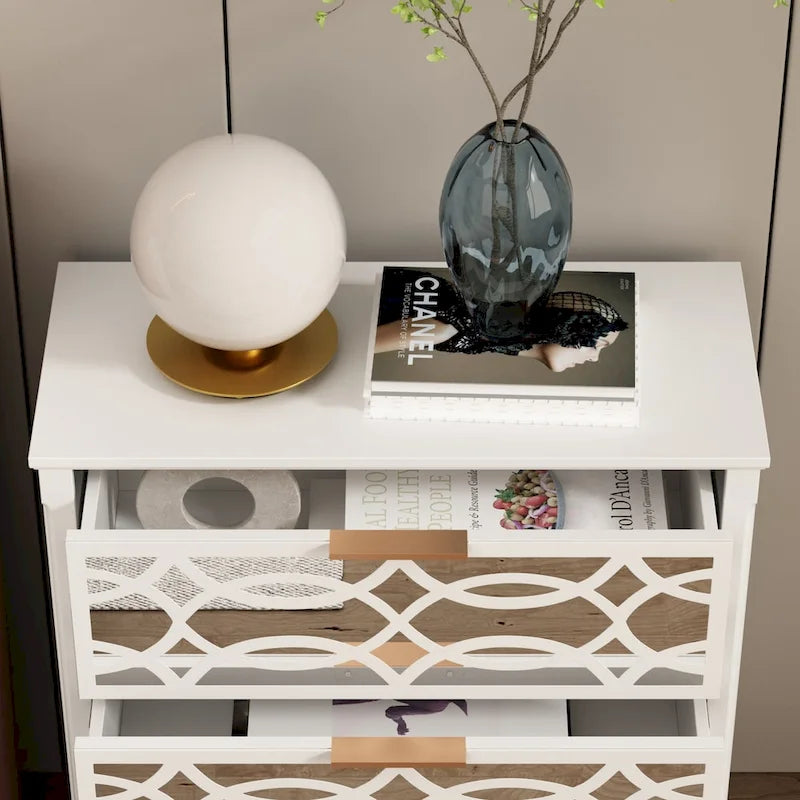 Table d'appoint à tiroirs, commode laquée et miroir, blanc/doré