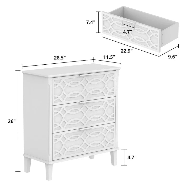 Table d'appoint à tiroirs, commode laquée et miroir, blanc/doré