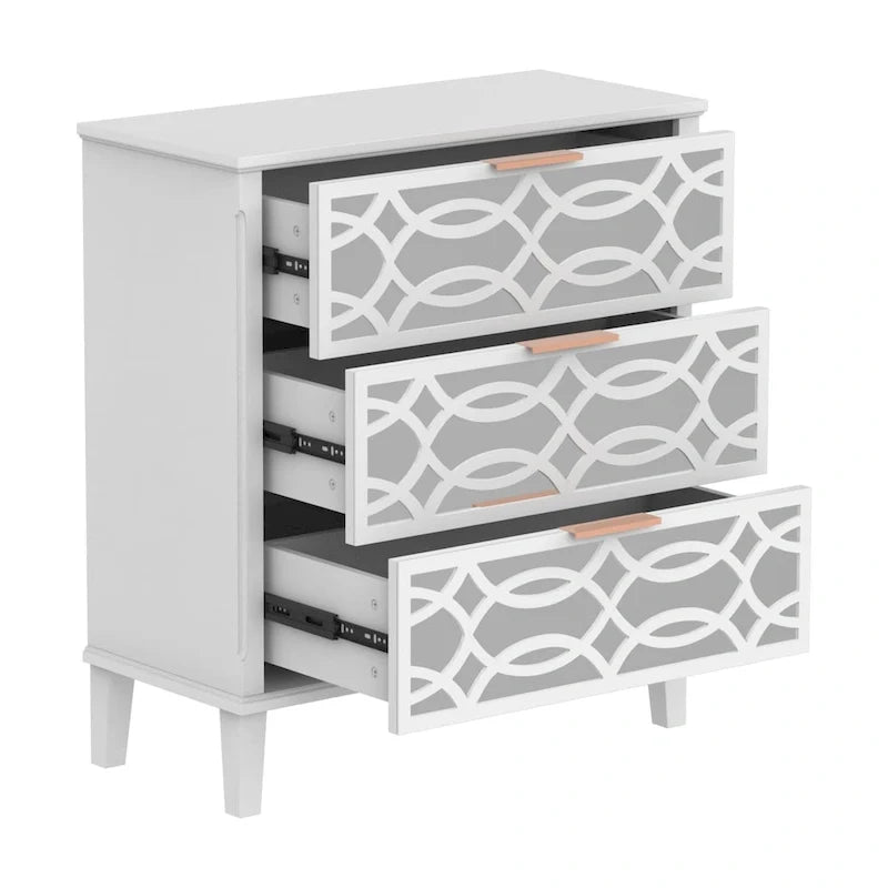 Table d'appoint à tiroirs, commode laquée et miroir, blanc/doré