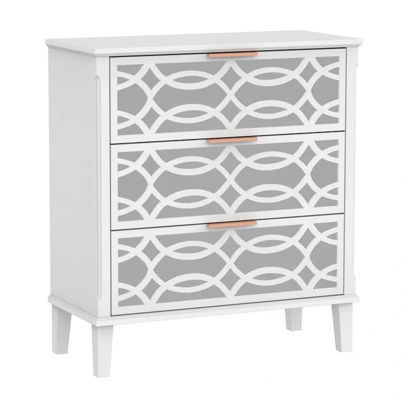 Table d'appoint à tiroirs, commode laquée et miroir, blanc/doré