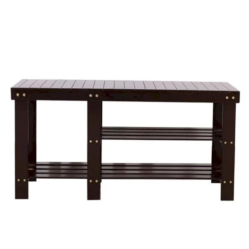 90cm Bambushocker in Streifenoptik mit Schuhregal und Stiefelfach, Kaffeebraun
