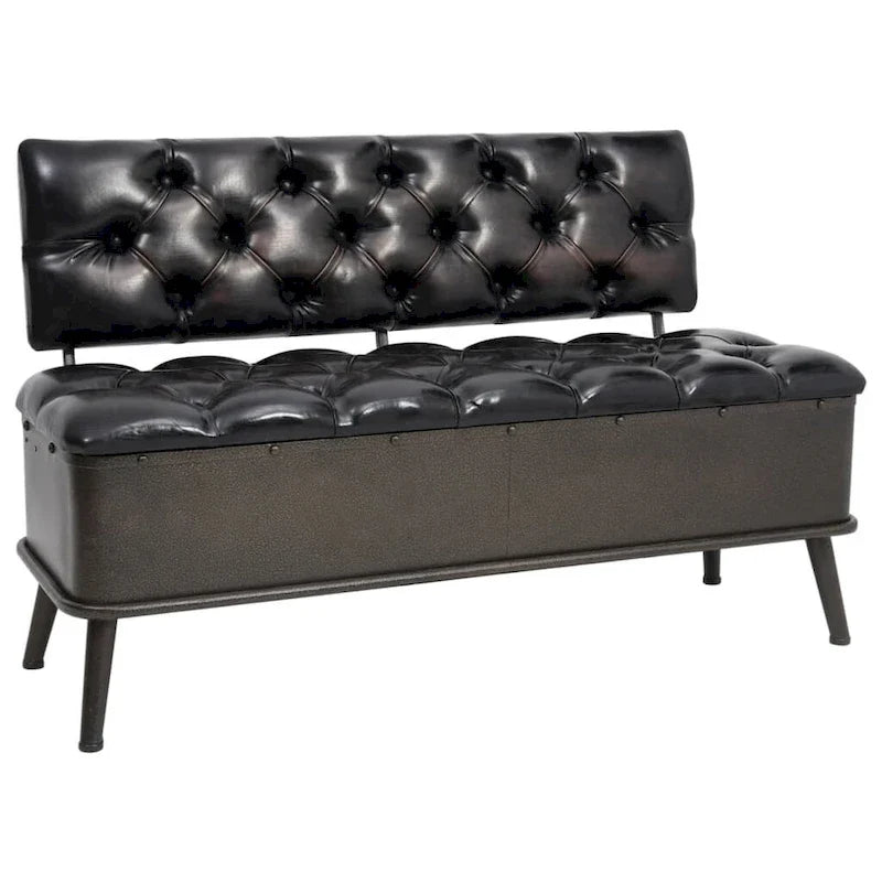 vidaXL Storage Bench with Backrest 43.3 Black Faux Leather - 43.3 x 20.5 x 29.5