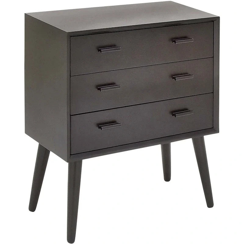 Schwarzer Nachttisch im Mid-Century-Stil mit 3 Schubladen
