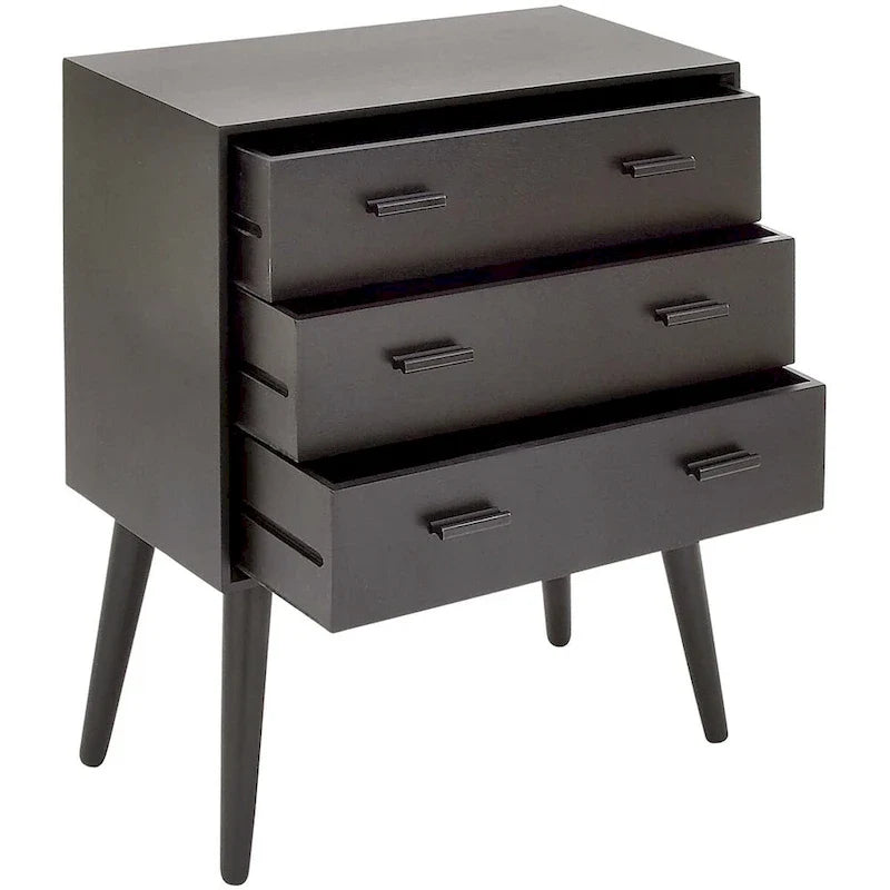 Schwarzer Nachttisch im Mid-Century-Stil mit 3 Schubladen