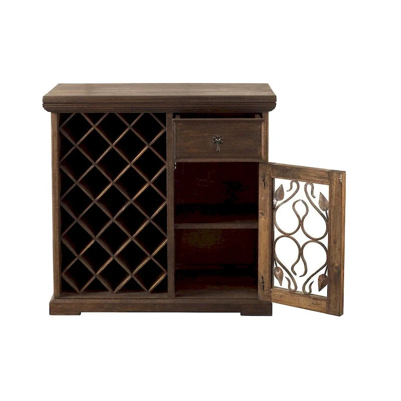 Armoire à vin sur pied pour intérieur de 40 Height, fabriquée à la main en bois massif récupéré de grange et ornée de ferrures en fer forgé - N/A