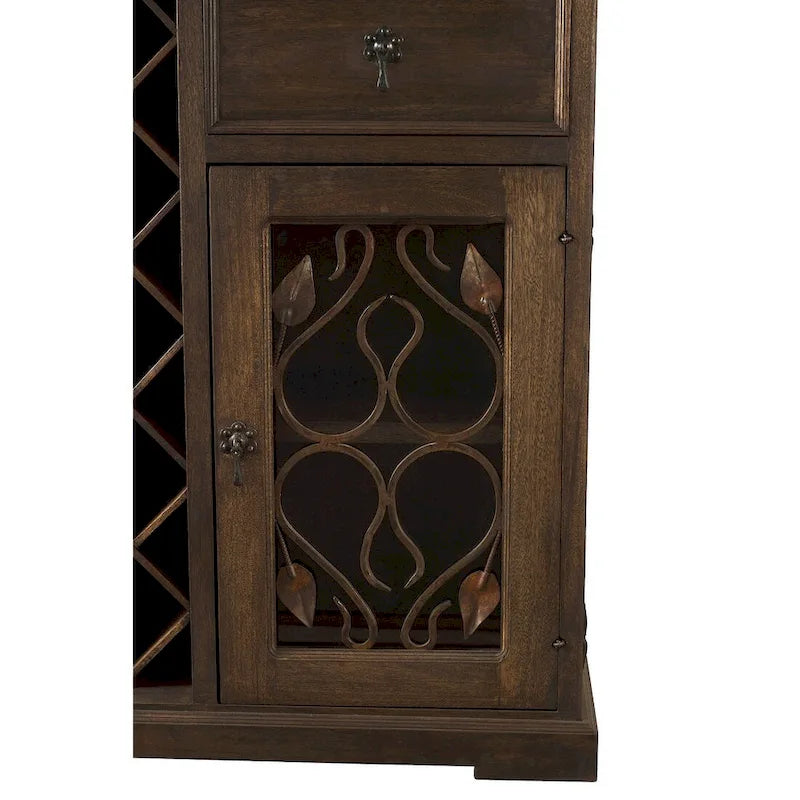 Armoire à vin sur pied pour intérieur de 40 Height, fabriquée à la main en bois massif récupéré de grange et ornée de ferrures en fer forgé - N/A