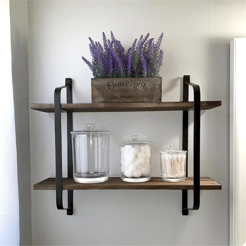 Dual Layers Rustic Wall Mounted Floating Storage Shelf Display Rack
