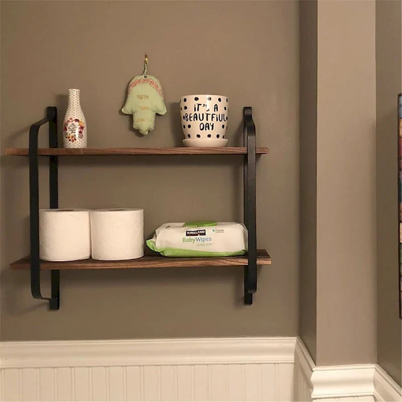 Étagère de rangement murale flottante à double niveau, style rustique