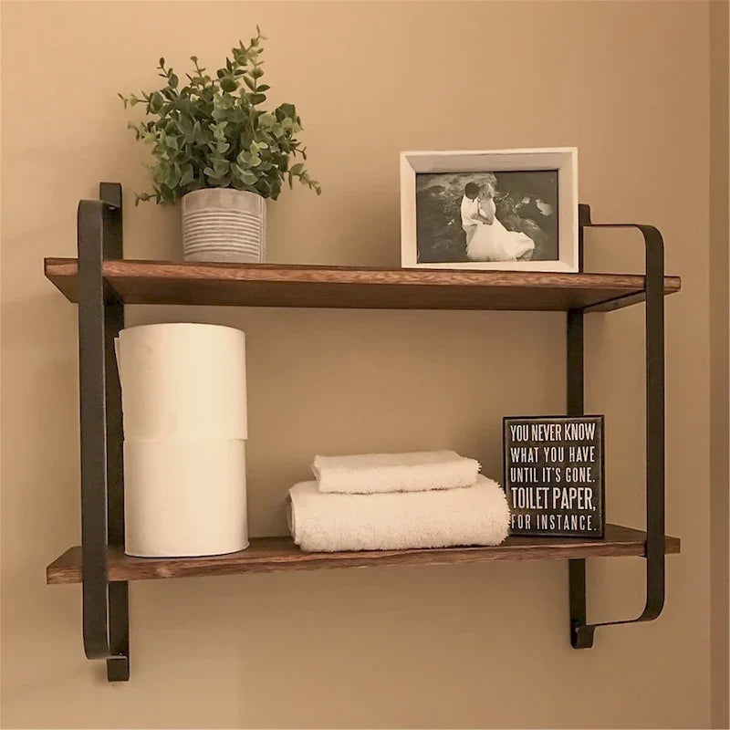 Étagère de rangement murale flottante à double niveau, style rustique