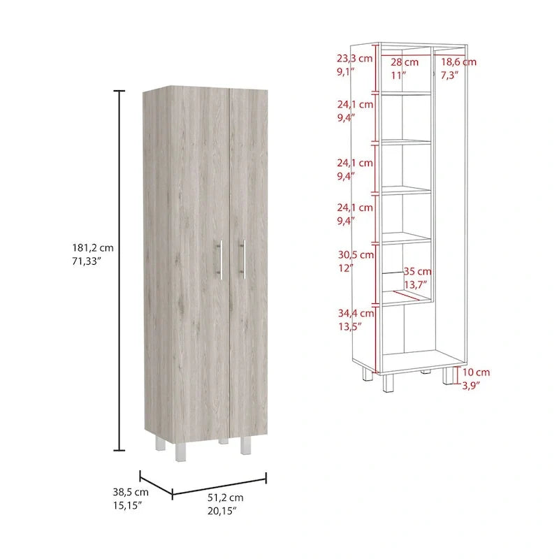 Meuble de rangement pour produits de nettoyage, meuble à deux portes, quatre pieds, cinq étagères