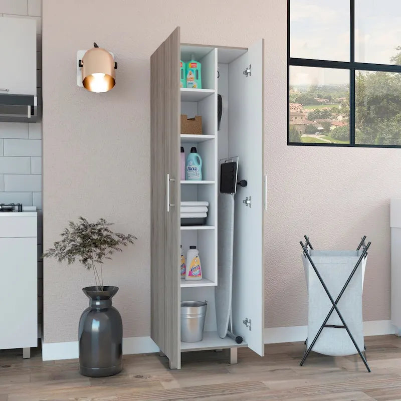 Meuble de rangement pour produits de nettoyage, meuble à deux portes, quatre pieds, cinq étagères