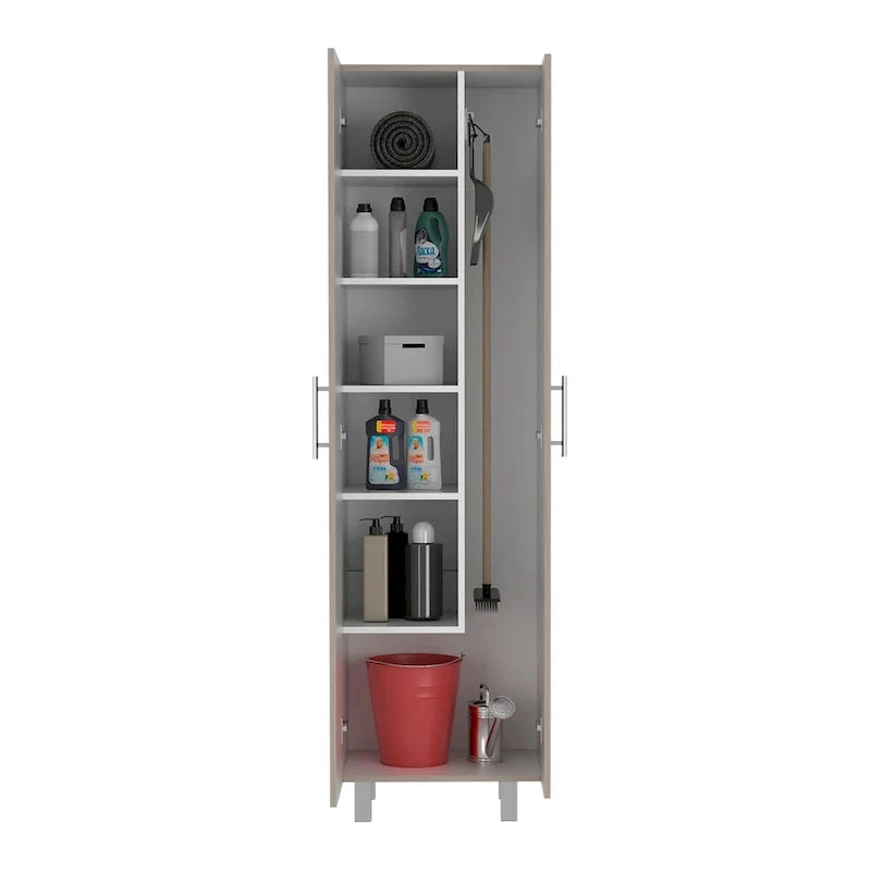 Meuble de rangement pour produits de nettoyage, meuble à deux portes, quatre pieds, cinq étagères
