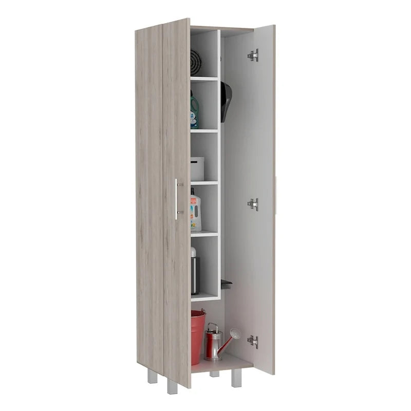 Meuble de rangement pour produits de nettoyage, meuble à deux portes, quatre pieds, cinq étagères