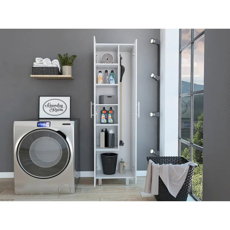 Meuble de rangement pour produits de nettoyage, meuble à deux portes, quatre pieds, cinq étagères