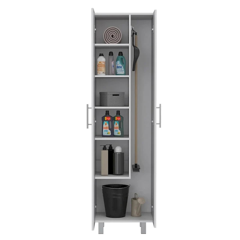 Meuble de rangement pour produits de nettoyage, meuble à deux portes, quatre pieds, cinq étagères