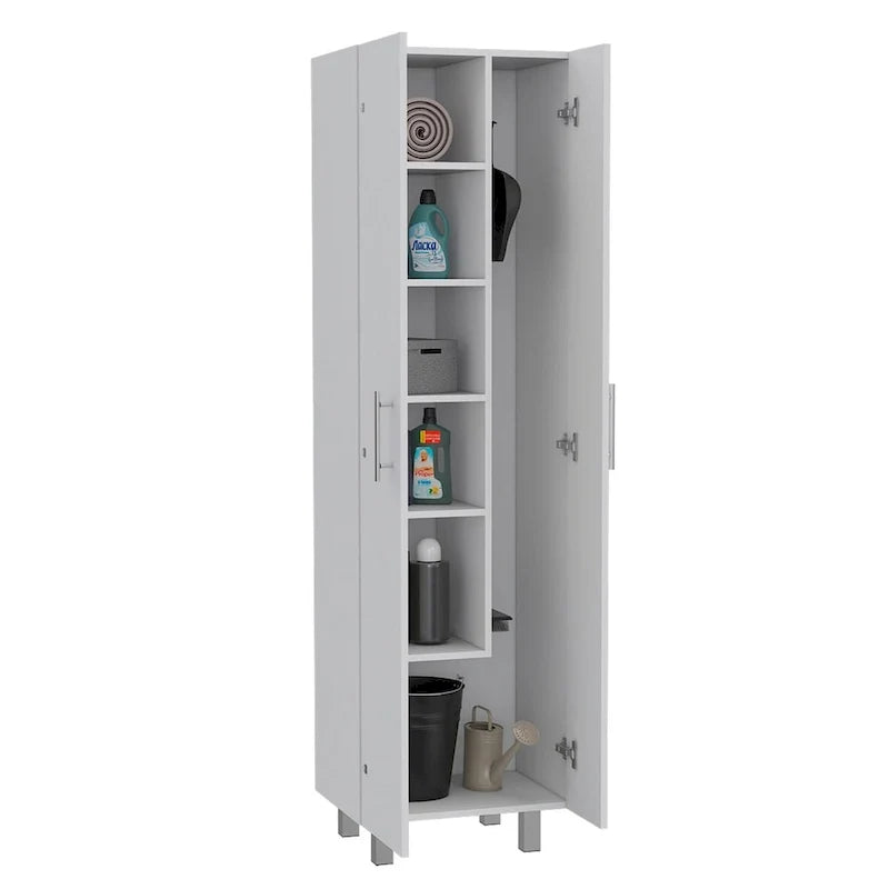 Meuble de rangement pour produits de nettoyage, meuble à deux portes, quatre pieds, cinq étagères