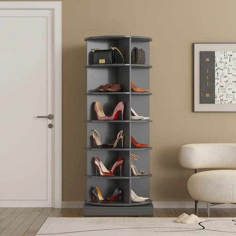 360Rotating Shoe Cabinet 6 layers Holds Up to 24 Paris of Shoes