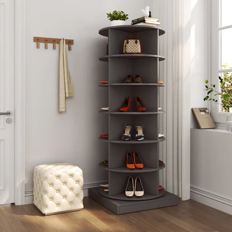 Um 360° drehbarer Schuhschrank mit 6 Ebenen, bietet Platz für bis zu 24 Paar Schuhe