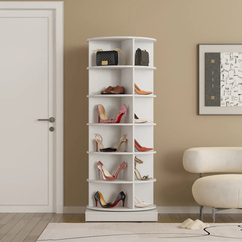Meuble à chaussures rotatif à 360°, 6 niveaux, capacité de 24 paires de chaussures