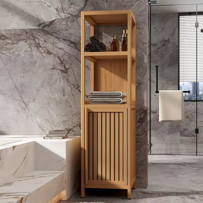 Meuble de rangement multifonctionnel en bambou de grande capacité pour salle de bains et salon