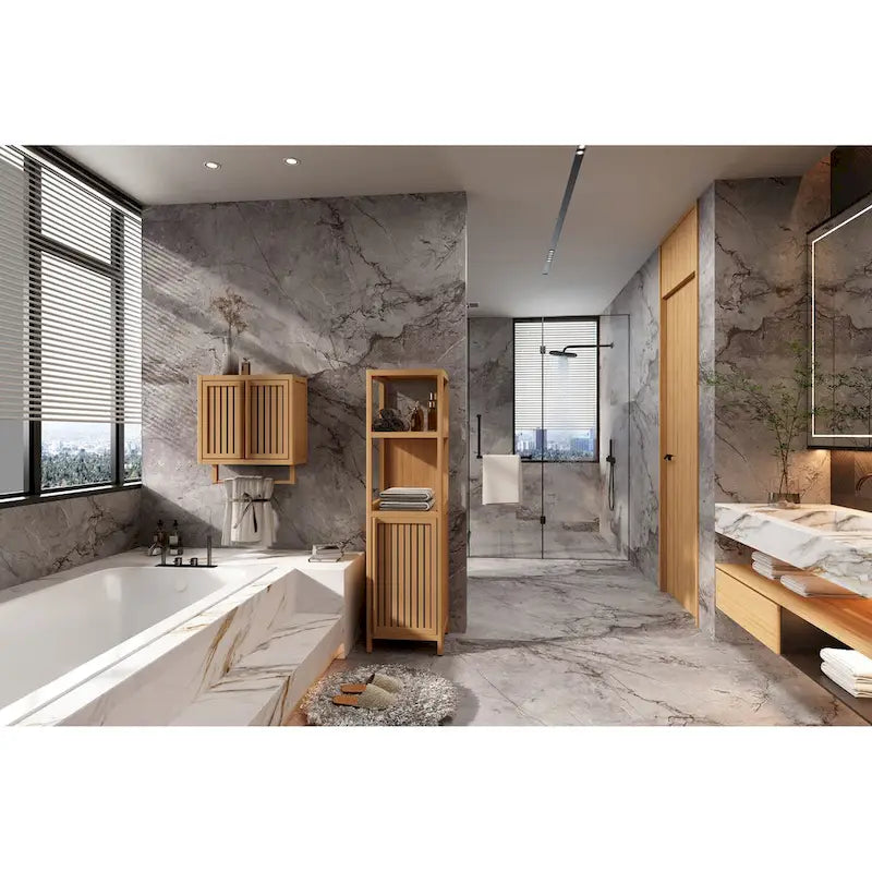 Meuble de rangement multifonctionnel en bambou de grande capacité pour salle de bains et salon