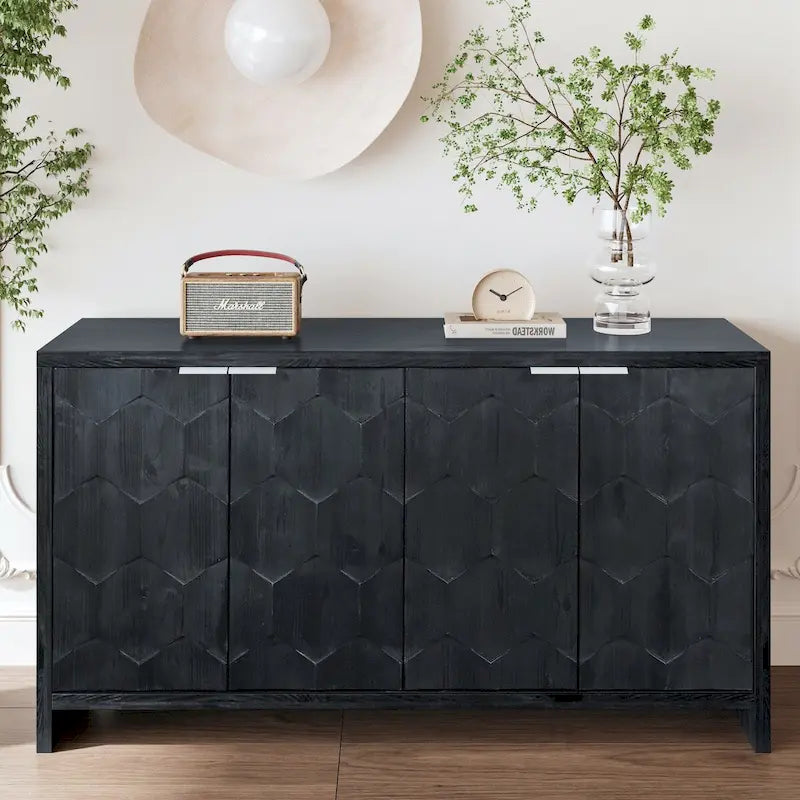 Buffet de rangement en bois de style campagnard avec 4 portes, armoire décorative, pour le salon