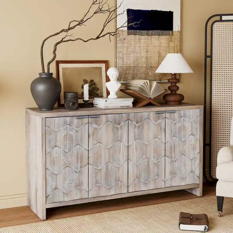 Buffet de rangement en bois de style campagnard avec 4 portes, armoire décorative, pour le salon