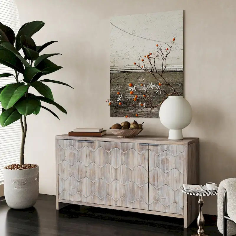 Akzentschrank im Landhausstil, Sideboard und Buffet aus Holz mit 4 Türen, Aufbewahrungsschrank für das Wohnzimmer