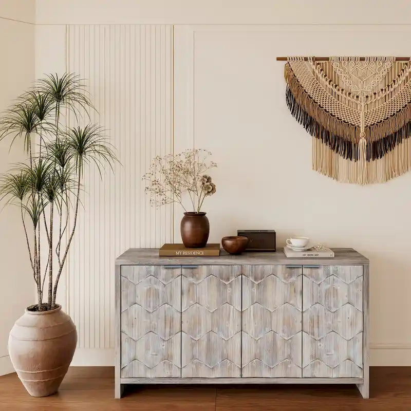 Akzentschrank im Landhausstil, Sideboard und Buffet aus Holz mit 4 Türen, Aufbewahrungsschrank für das Wohnzimmer
