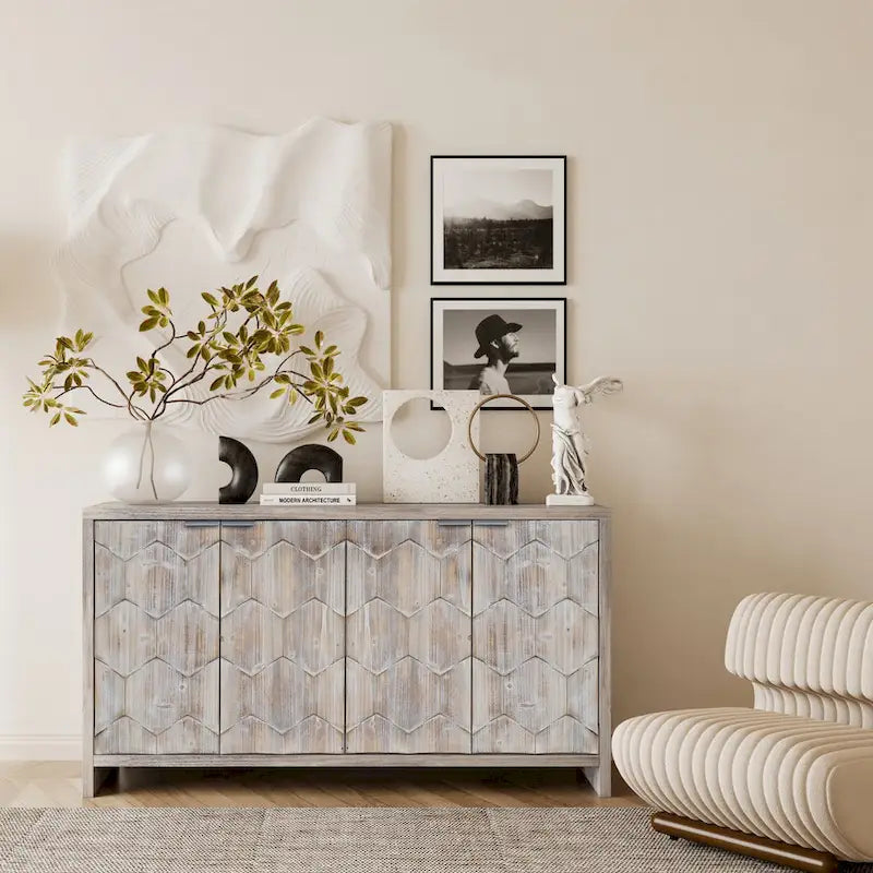 Buffet de rangement en bois de style campagnard avec 4 portes, armoire décorative, pour le salon