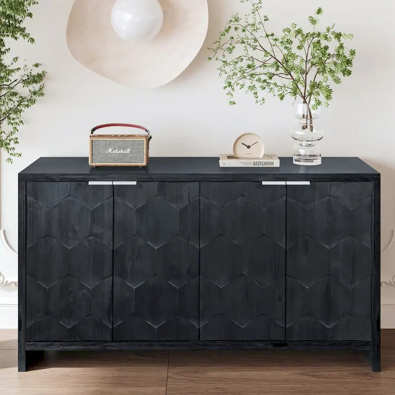 Akzentschrank im Landhausstil, Sideboard und Buffet aus Holz mit 4 Türen, Aufbewahrungsschrank für das Wohnzimmer