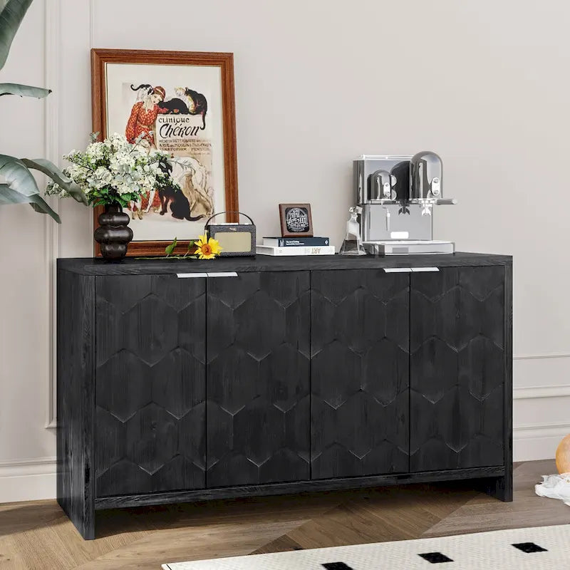 Akzentschrank im Landhausstil, Sideboard und Buffet aus Holz mit 4 Türen, Aufbewahrungsschrank für das Wohnzimmer