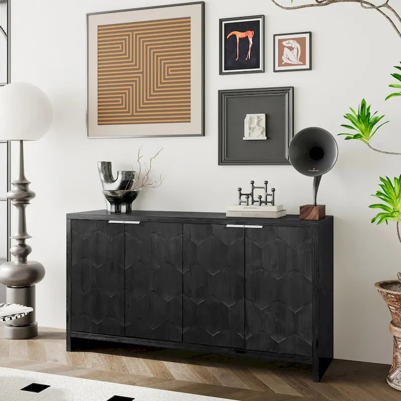 Akzentschrank im Landhausstil, Sideboard und Buffet aus Holz mit 4 Türen, Aufbewahrungsschrank für das Wohnzimmer