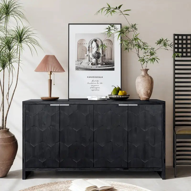 Akzentschrank im Landhausstil, Sideboard und Buffet aus Holz mit 4 Türen, Aufbewahrungsschrank für das Wohnzimmer