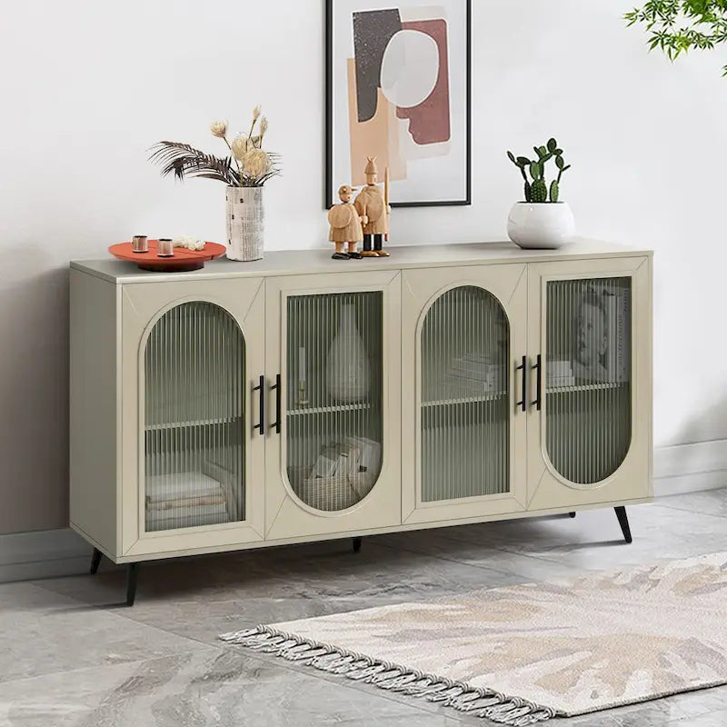 TV-Ständer für Fernseher ab 65 Zoll, TV-Ständer aus Holz mit Aufbewahrungsschrank und verstellbaren Regalböden, Medienkonsole fürs Wohn- oder Schlafzimmer