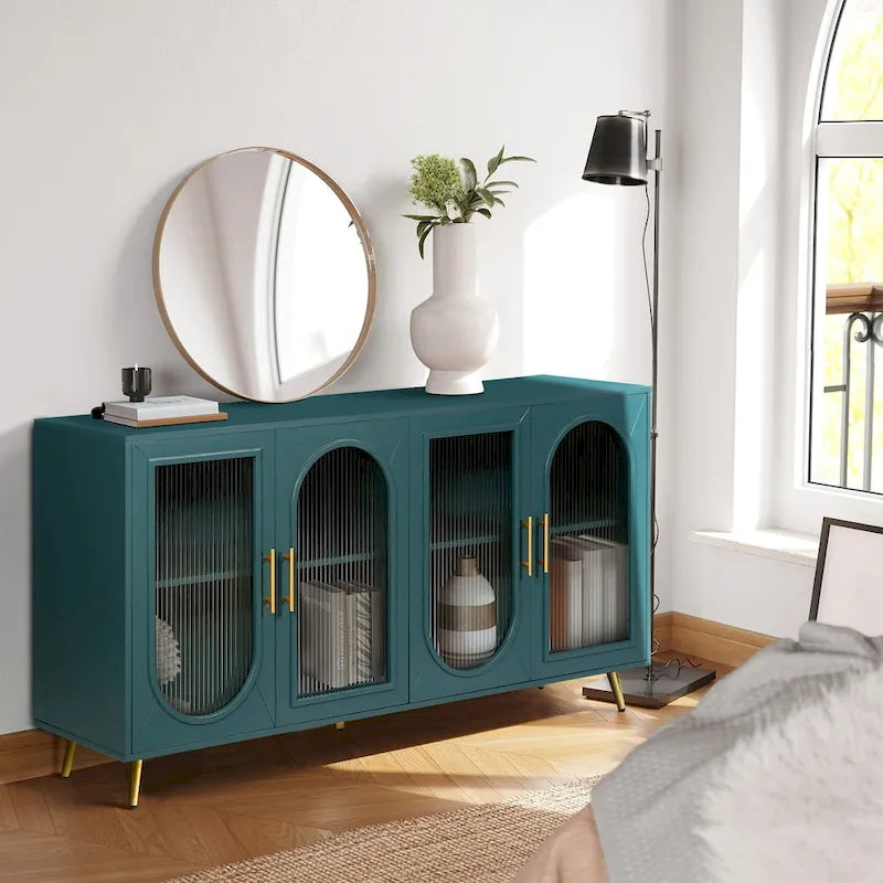 TV-Ständer für Fernseher ab 65 Zoll, TV-Ständer aus Holz mit Aufbewahrungsschrank und verstellbaren Regalböden, Medienkonsole fürs Wohn- oder Schlafzimmer