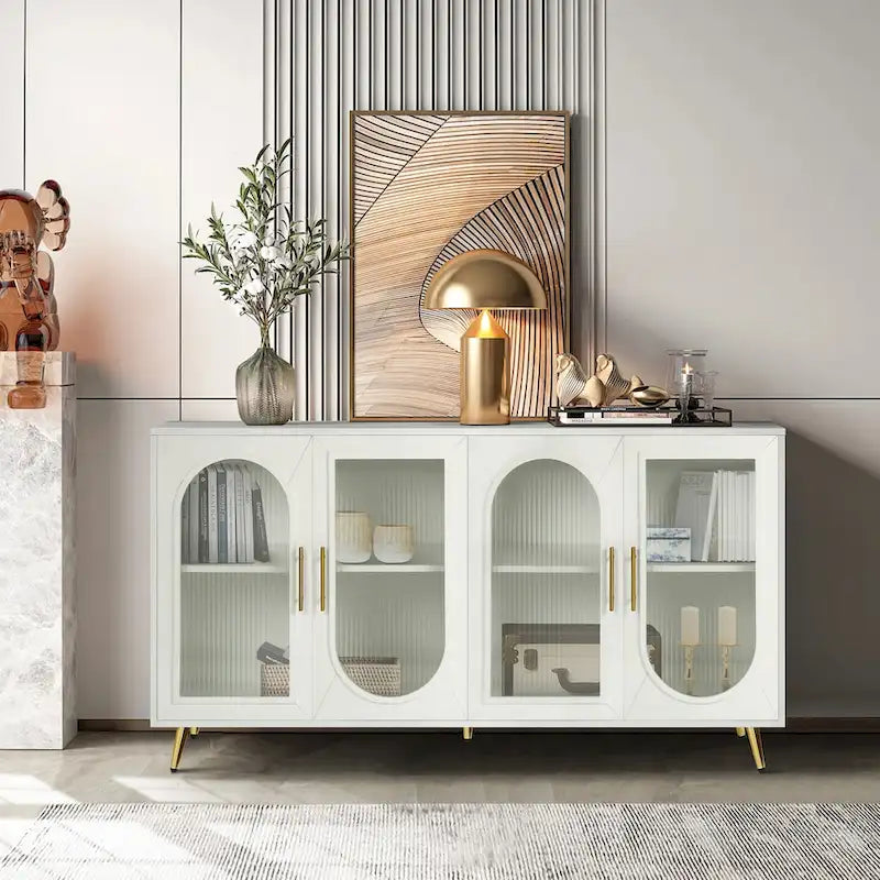 TV-Ständer für Fernseher ab 65 Zoll, TV-Ständer aus Holz mit Aufbewahrungsschrank und verstellbaren Regalböden, Medienkonsole fürs Wohn- oder Schlafzimmer