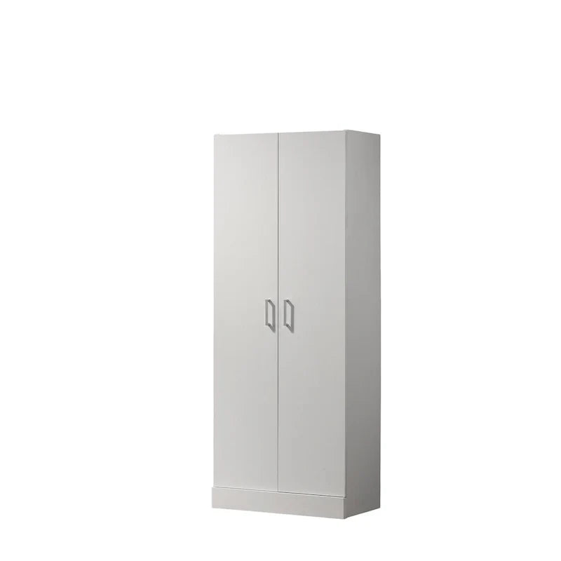 60 Tall White Double Door Cabinet, Freestanding Cupboard Closet Storage Organizer with 4 Tier Shelves