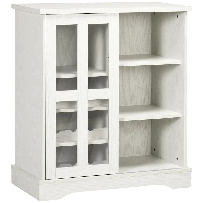 Buffet moderne, meuble de cuisine avec range-bouteilles, porte vitrée coulissante et étagères de rangement pour le salon