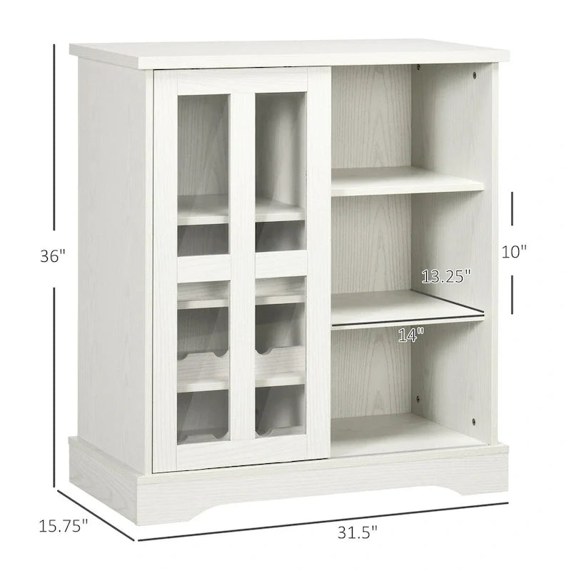 Buffet moderne, meuble de cuisine avec range-bouteilles, porte vitrée coulissante et étagères de rangement pour le salon