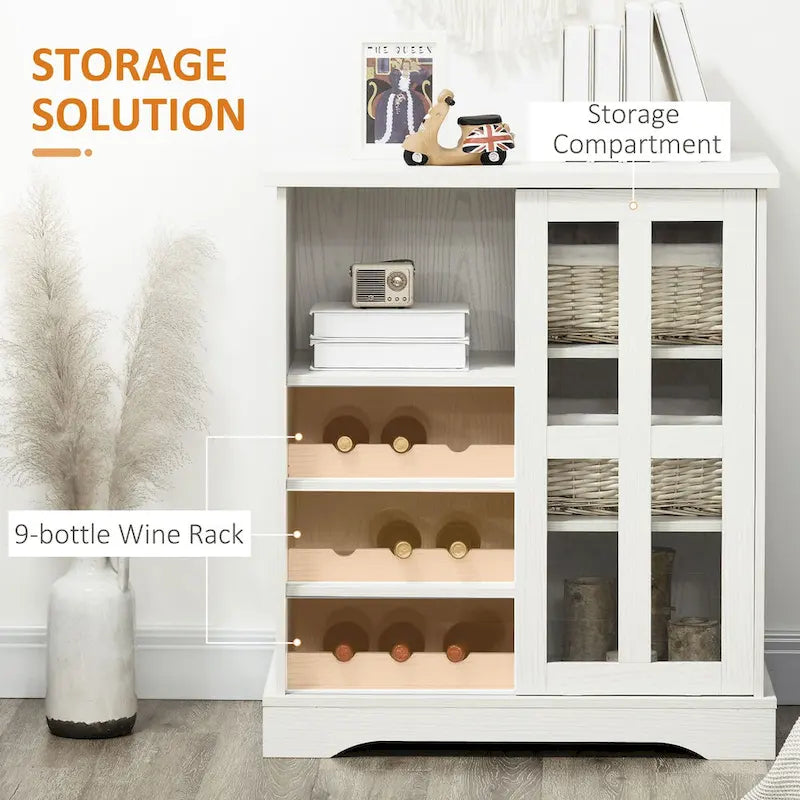 Buffet moderne, meuble de cuisine avec range-bouteilles, porte vitrée coulissante et étagères de rangement pour le salon