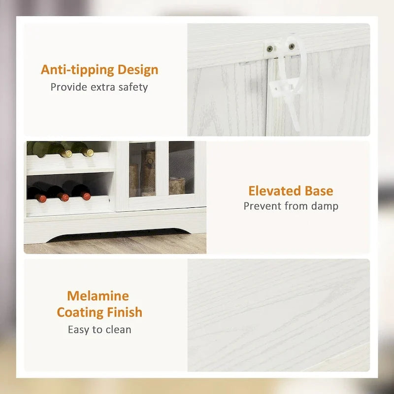 Buffet moderne, meuble de cuisine avec range-bouteilles, porte vitrée coulissante et étagères de rangement pour le salon
