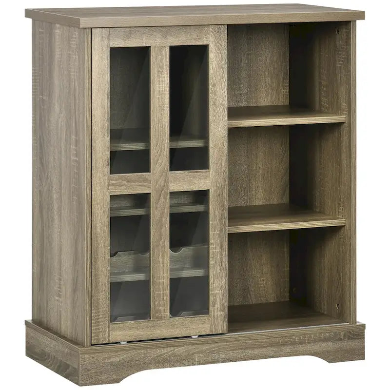 Buffet moderne, meuble de cuisine avec range-bouteilles, porte vitrée coulissante et étagères de rangement pour le salon