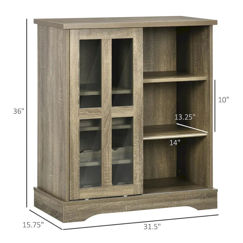 Buffet moderne, meuble de cuisine avec range-bouteilles, porte vitrée coulissante et étagères de rangement pour le salon