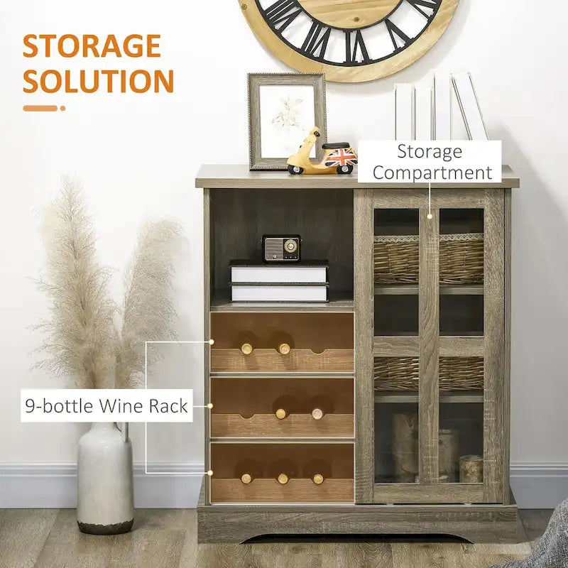 Buffet moderne, meuble de cuisine avec range-bouteilles, porte vitrée coulissante et étagères de rangement pour le salon