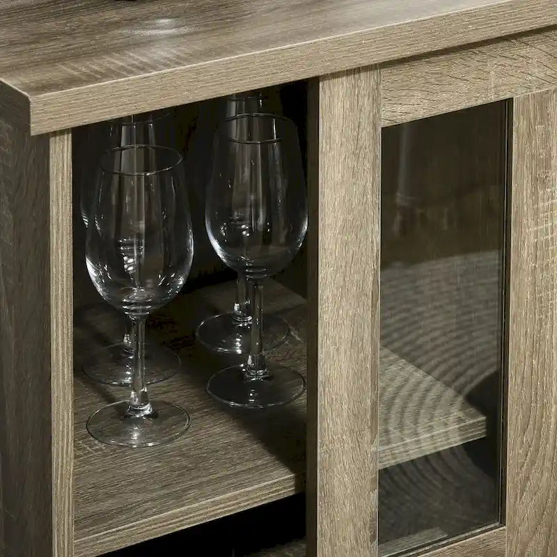 Buffet moderne, meuble de cuisine avec range-bouteilles, porte vitrée coulissante et étagères de rangement pour le salon