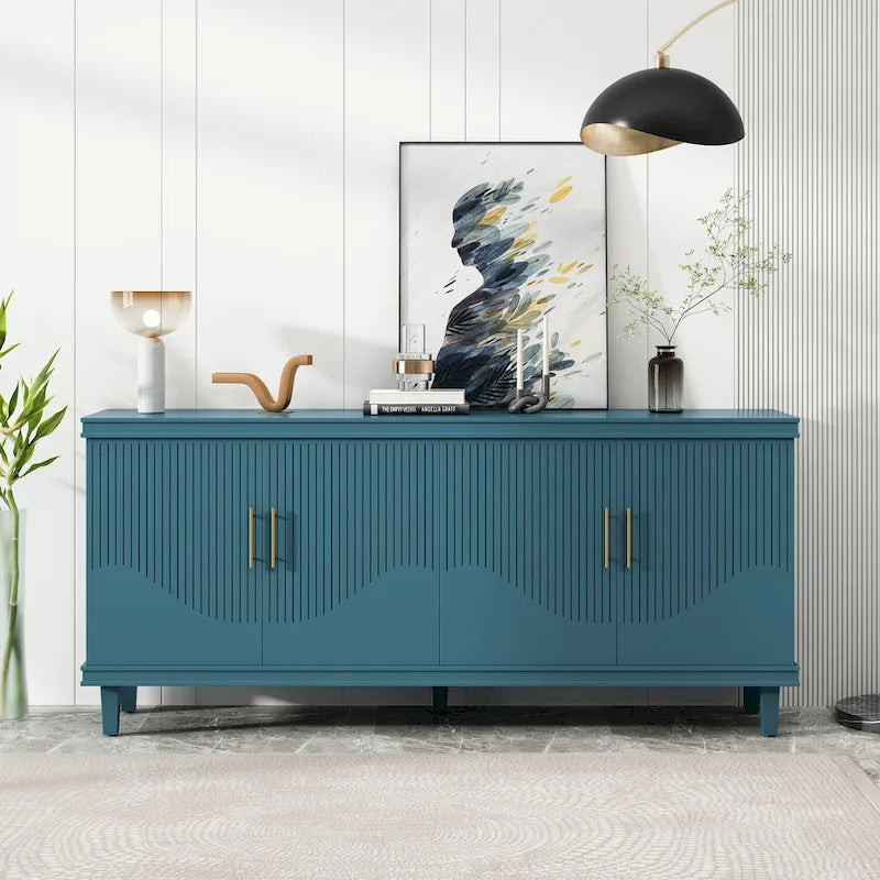 Buffet en bois cannelé bleu sarcelle