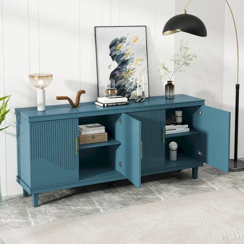 Buffet en bois cannelé bleu sarcelle