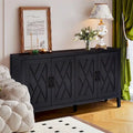 Buffet en bois à 4 portes, motif à chevrons, style campagne américaine vintage pour le salon